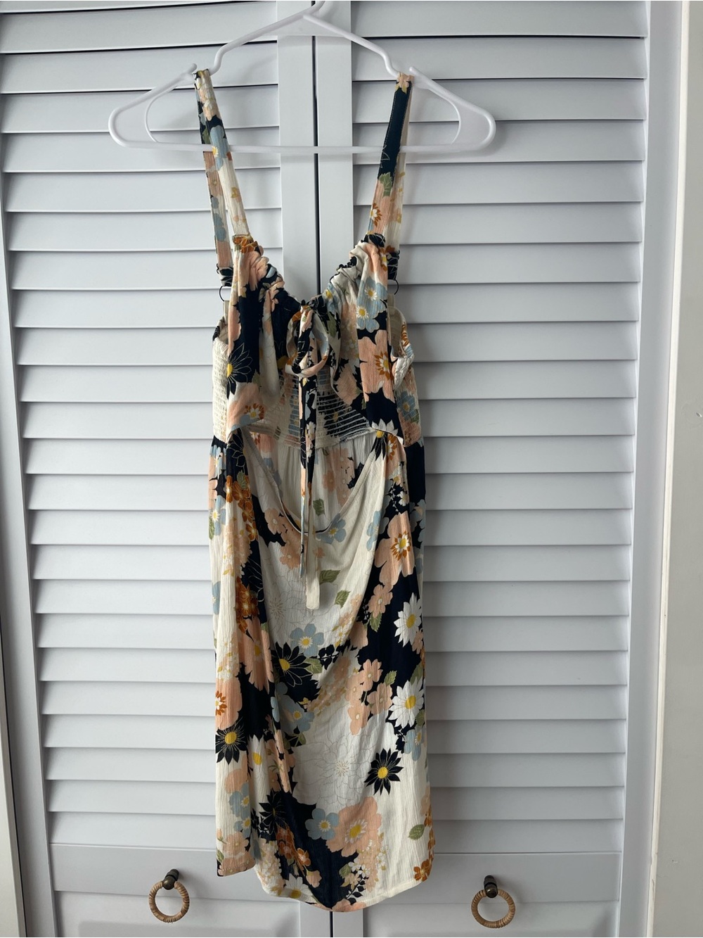 Floral Tie-Front Sundress in Black, Cream & Peach